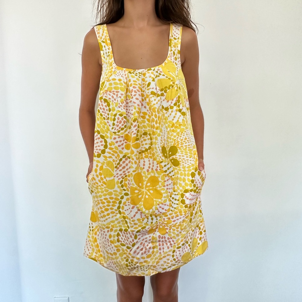 J Crew Shift Dress in fun Retro Floral Yellow Orange Cotton Summer Tank Mini 0